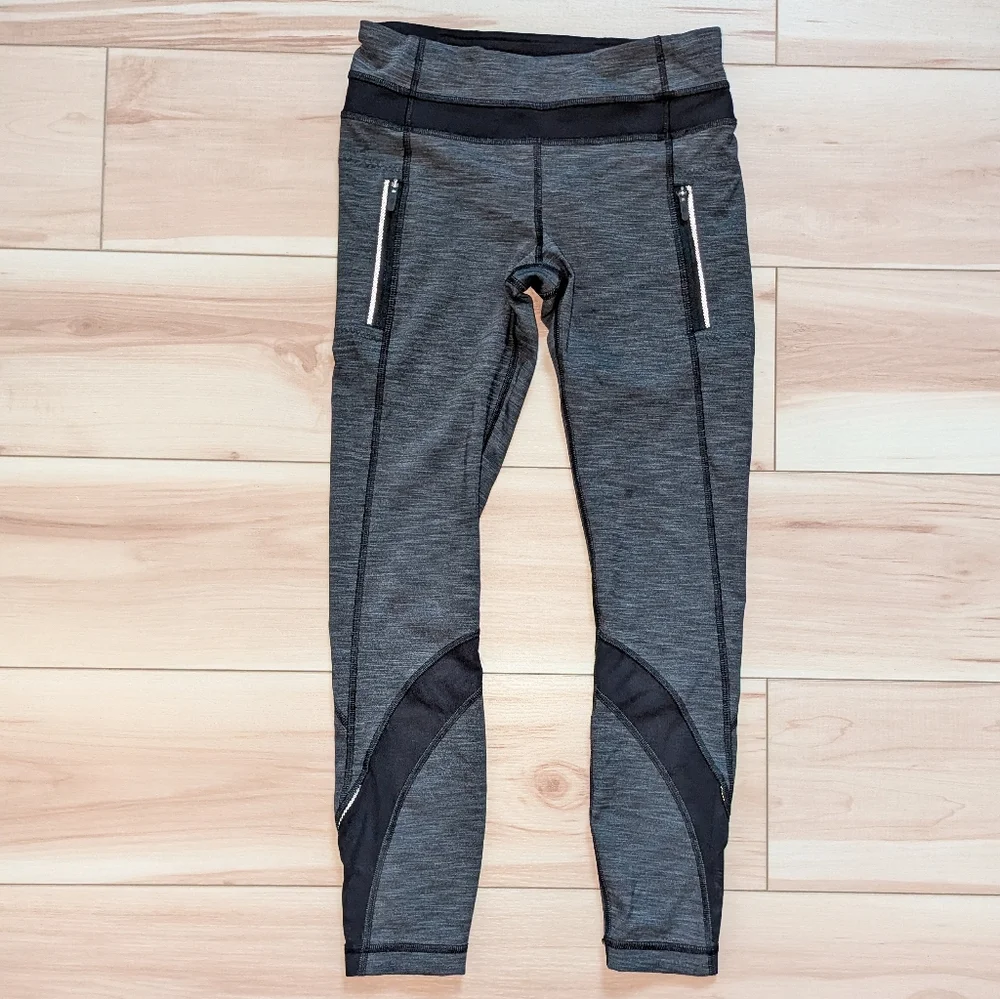 NEW Lululemon Inspire Tight II heathered black zipper pocket mesh leggings